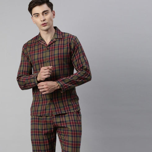 Olive Checked Pure Cotton Sleepsuit
